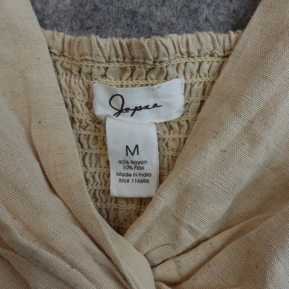 Flax Linen Crop Top Womens M Beige Twist Front Minimalist Coastal Earthy Neutral - Picture 2 of 6